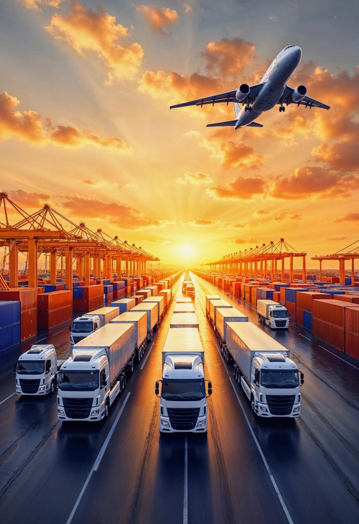 global logistics transportation network sunset